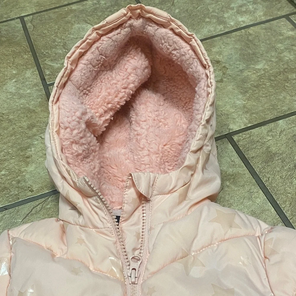 Swiss Tech Light Pink Kids XS Lined Puffer Jacket with Stars